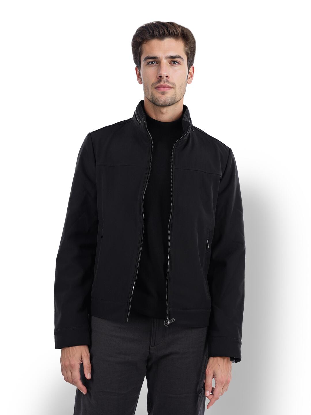 Buy Celio Men Black Solid Regular Fit Polyester Biker Jacket