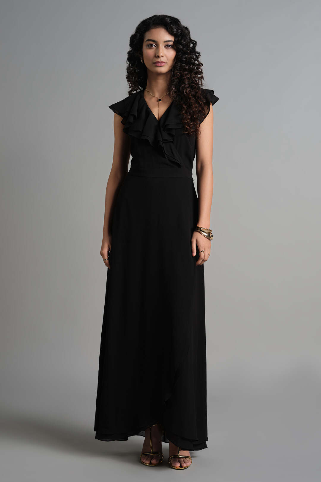 Black Evening Wear Solid Maxi